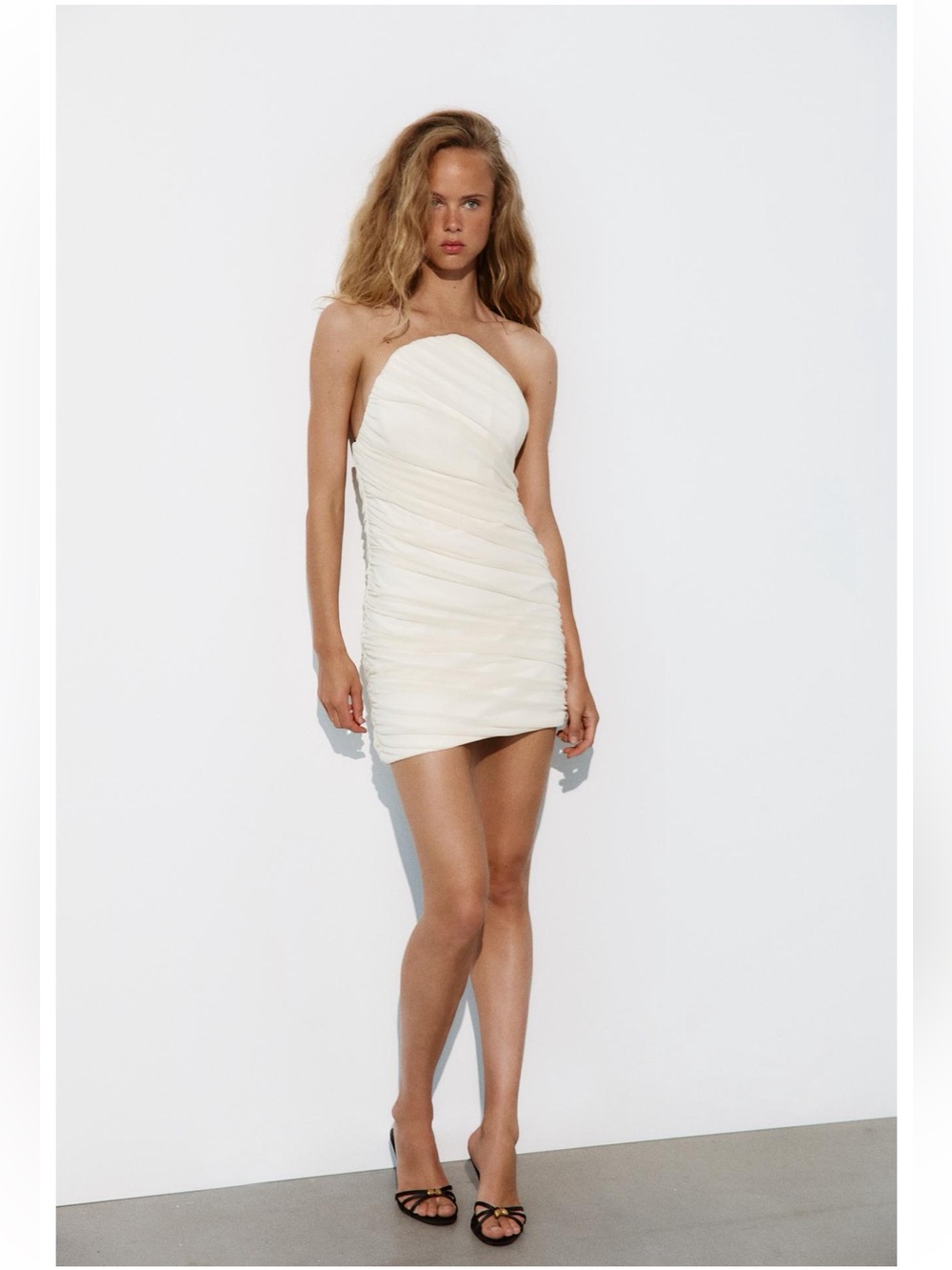 Zara Tulle Strapless Ruched Mini Dress in Ivory